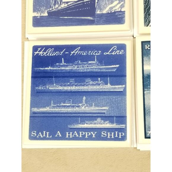 Coaster Holland America Line Ceramic Tile Delft Blue Cork Back New Box Vintage - Picture 4 of 13